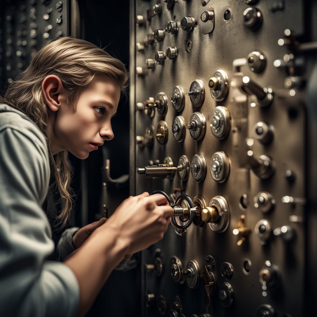 Elf Cracking Vault Combination Lock: Hyperrealistic HDR Imag...