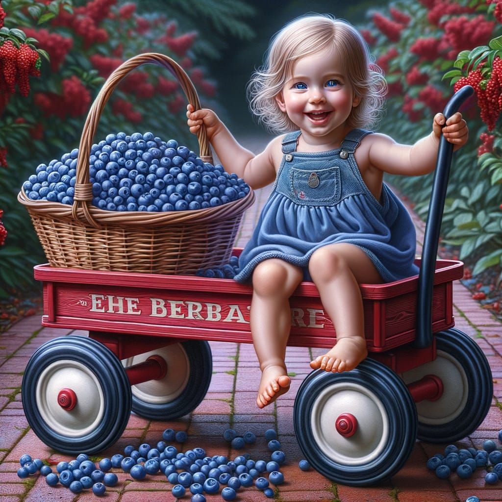 Innocent Joy in a Vintage Red Wagon