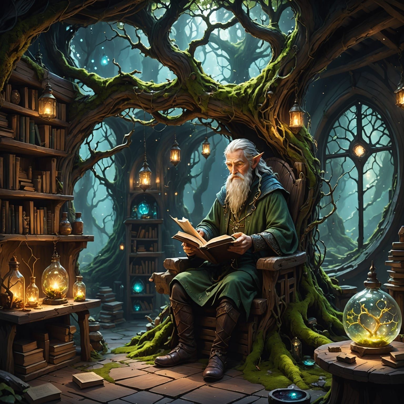 Cozy Celestial Workshop in a Living Tree