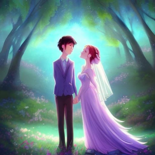 Whimsical Watercolor: Lilac Bride and Groom Kiss