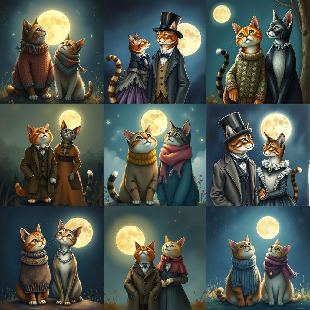 Cats Admiring the Moon Together