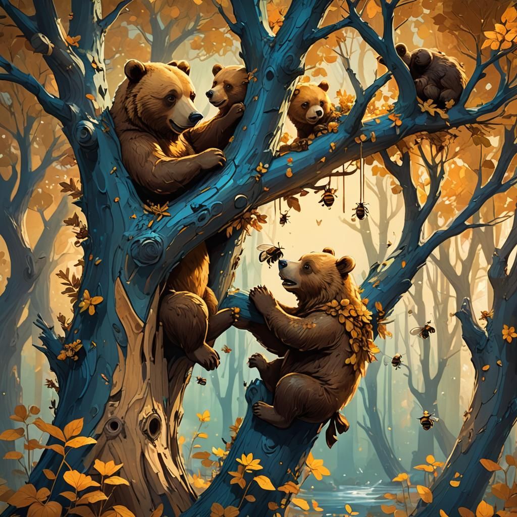 Bears Climbing for Honey, Fantasy Concept Art