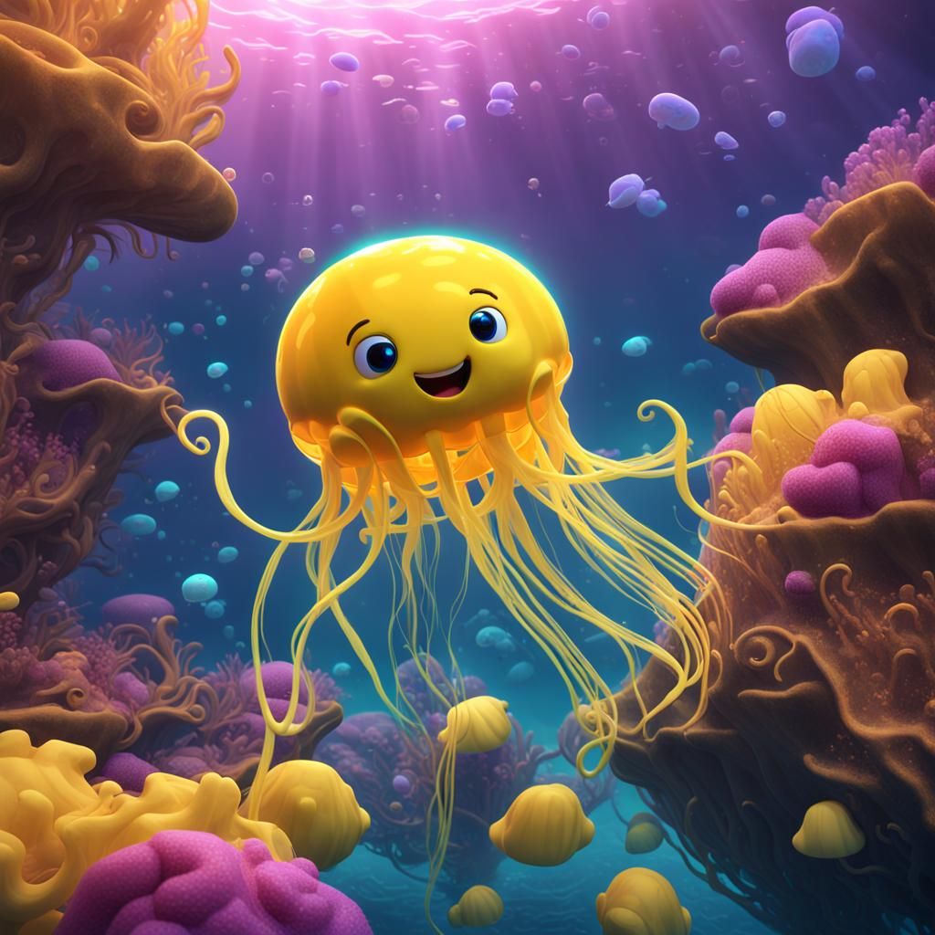 Cute Yellow Jellyfish in Sydney Harbour: 3D Digital Art