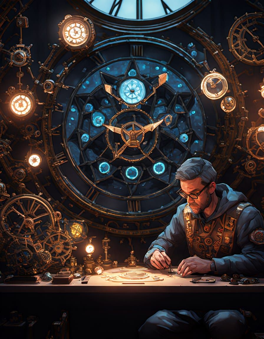 Celestial Clockmaker Crafting Galaxy Timepieces in Art Nouve...