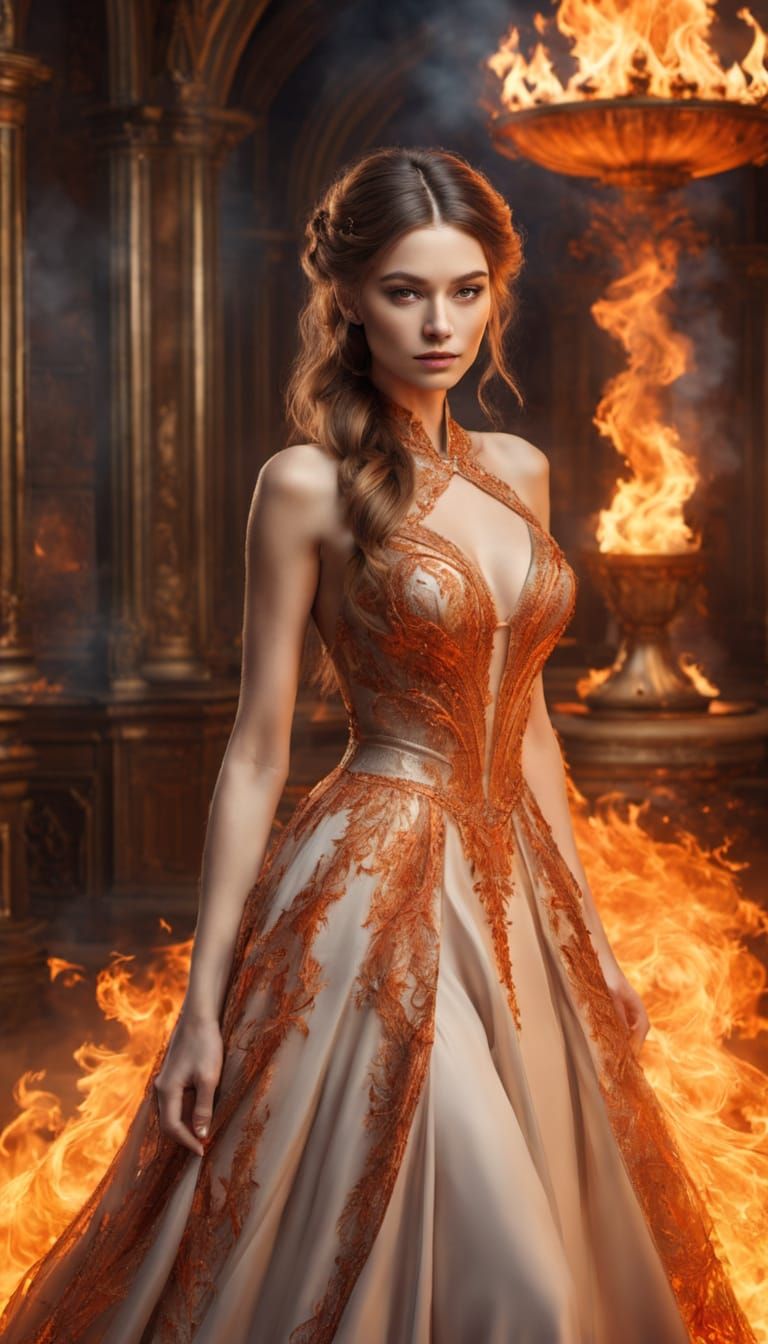 Fire Maiden in a Magic Castle Ballroom