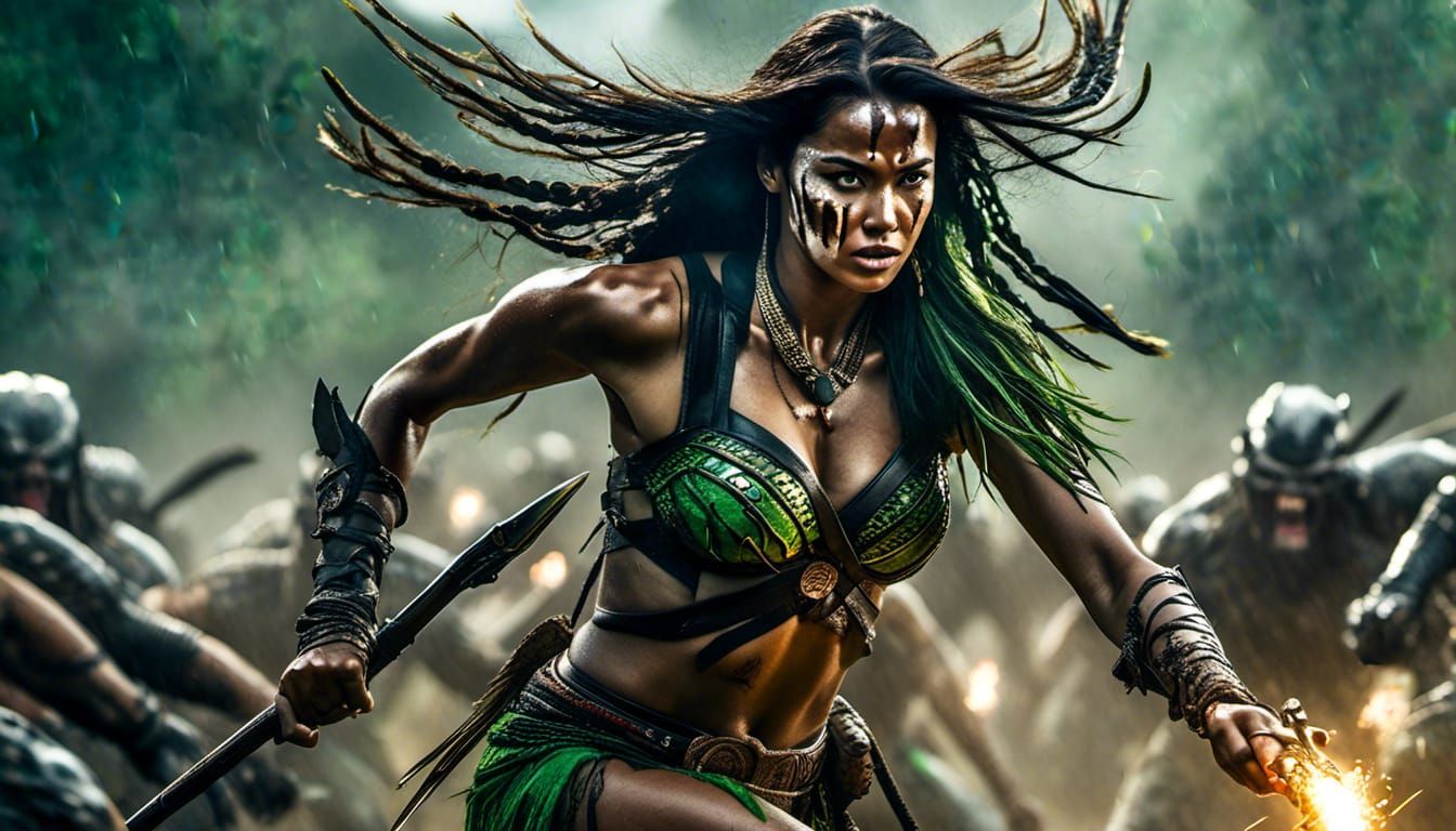 <lora:MakeItPretty:1.0> gorgeous brunette female comanche gi...