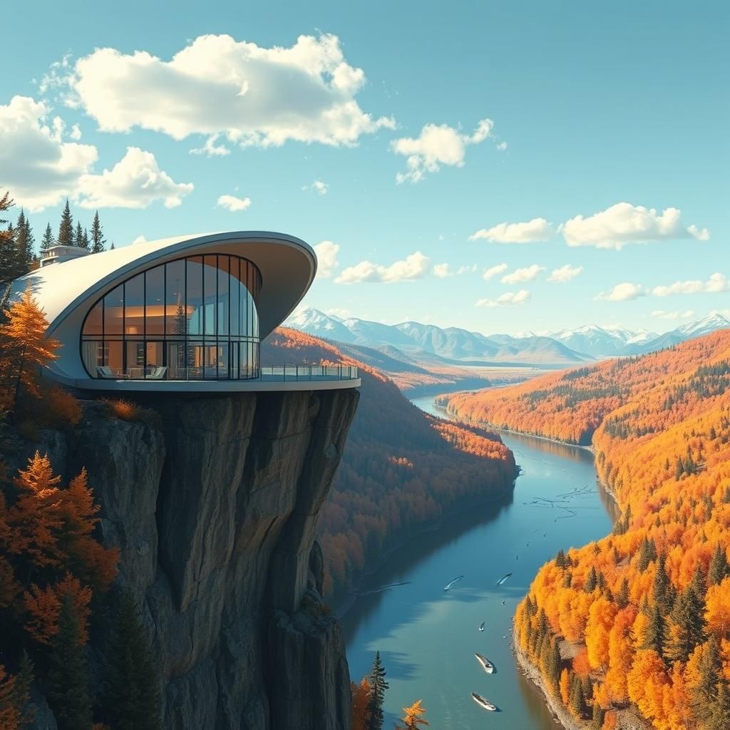 Retro-Futuristic Cliff House in Autumnal Alaska