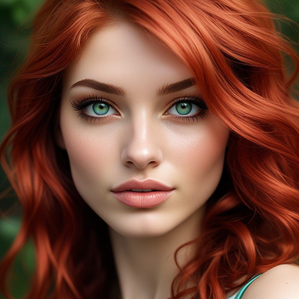 Surreal Goddess in Amber Skin, Soft Curls and Strawberry Blo...