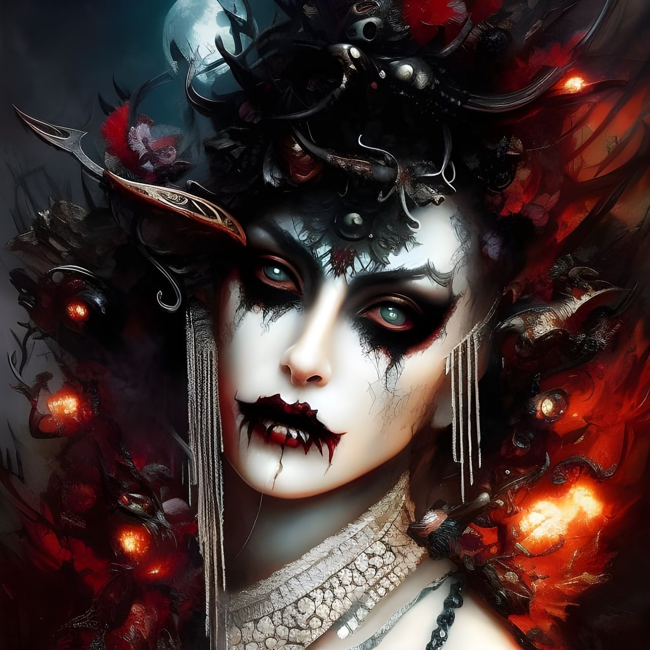 Demonic Vampire Portrait in Hyperdetailed Fantasy Art