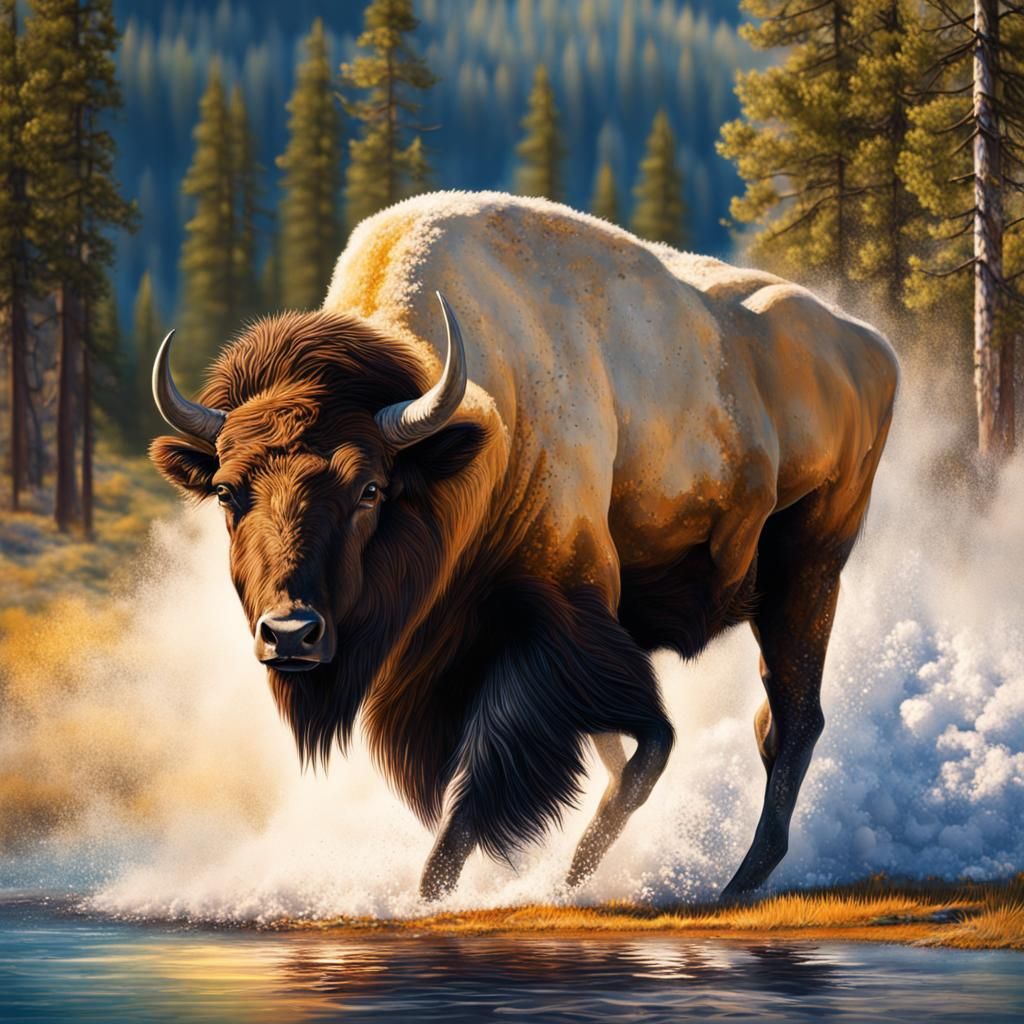 Hyperrealistic Yellowstone National Park Splash Art
