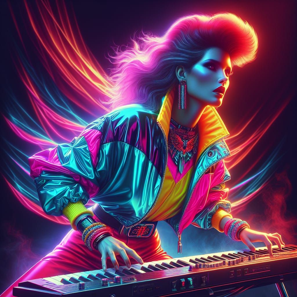 Synthwave Fashionista Performing on Stage in 8k