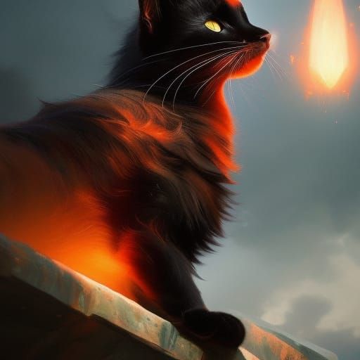 Mythical Black Cat with Angel Wings