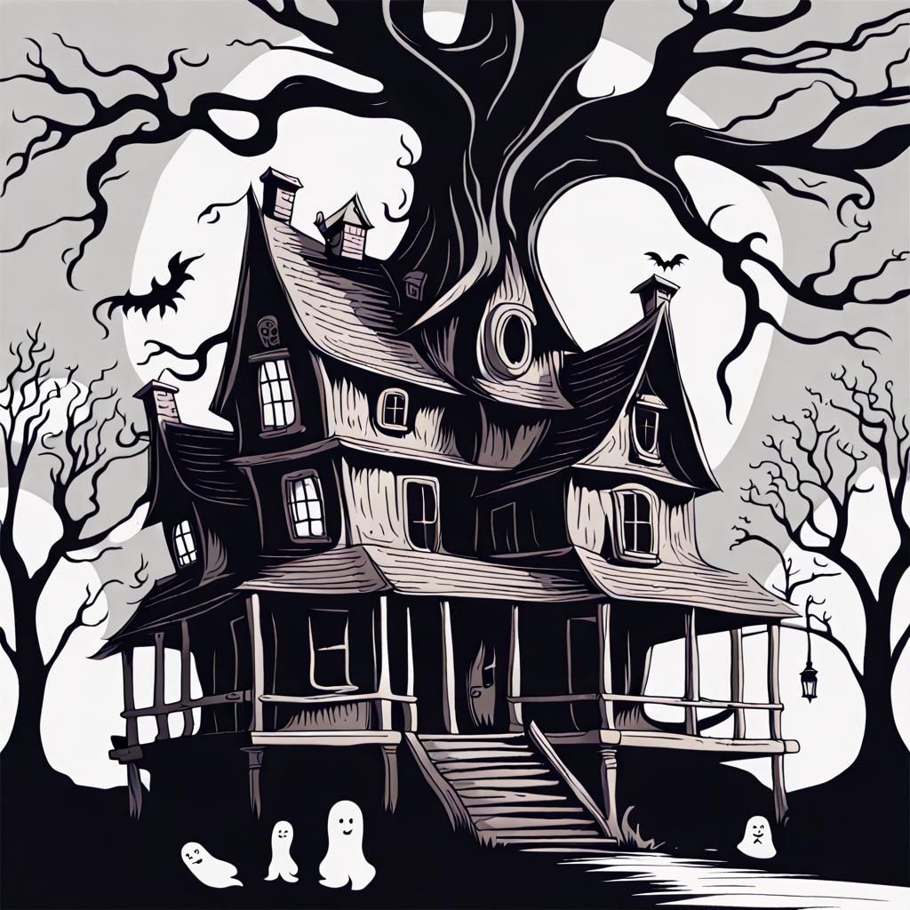 Haunted Witch House with Twisted Trees