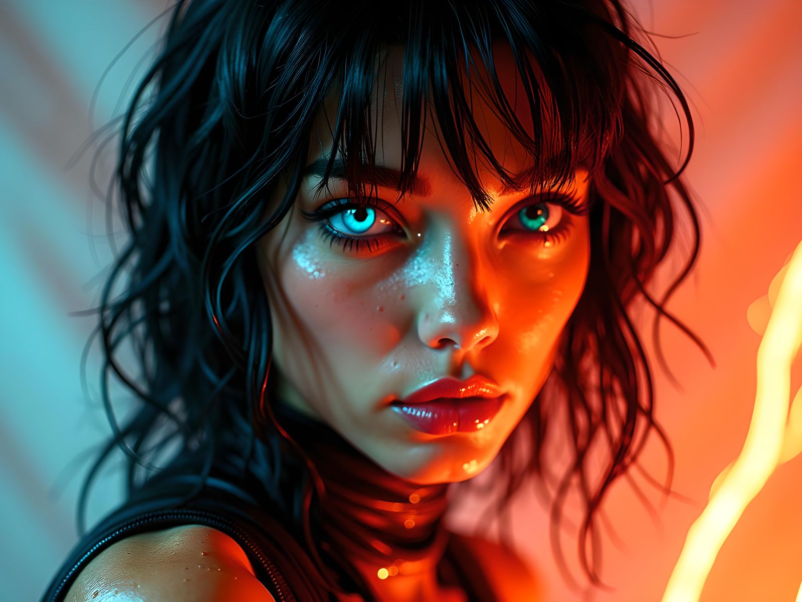 Portrait of a Woman with Neon Accents