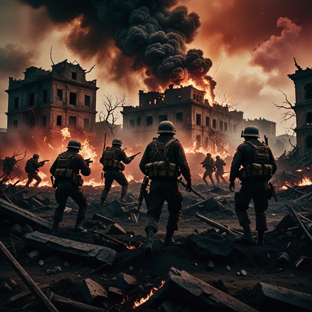 Dark Surrealism: Soldiers in Desolate Battlefield