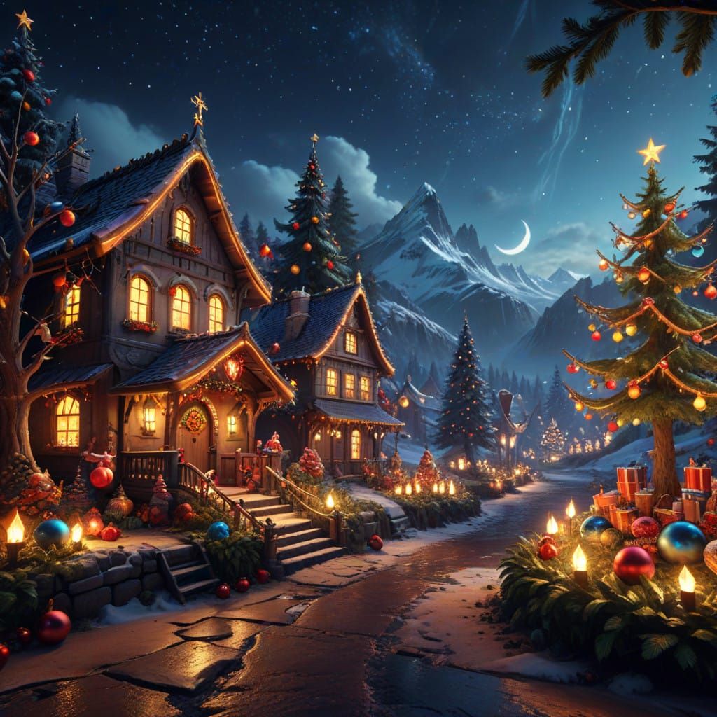 Whimsical Christmas Wonderland in Vibrant Colors