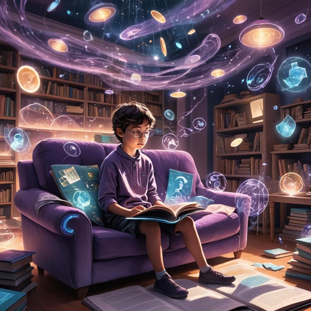 Holographic Characters Emerge from Book in Dreamlike Scene