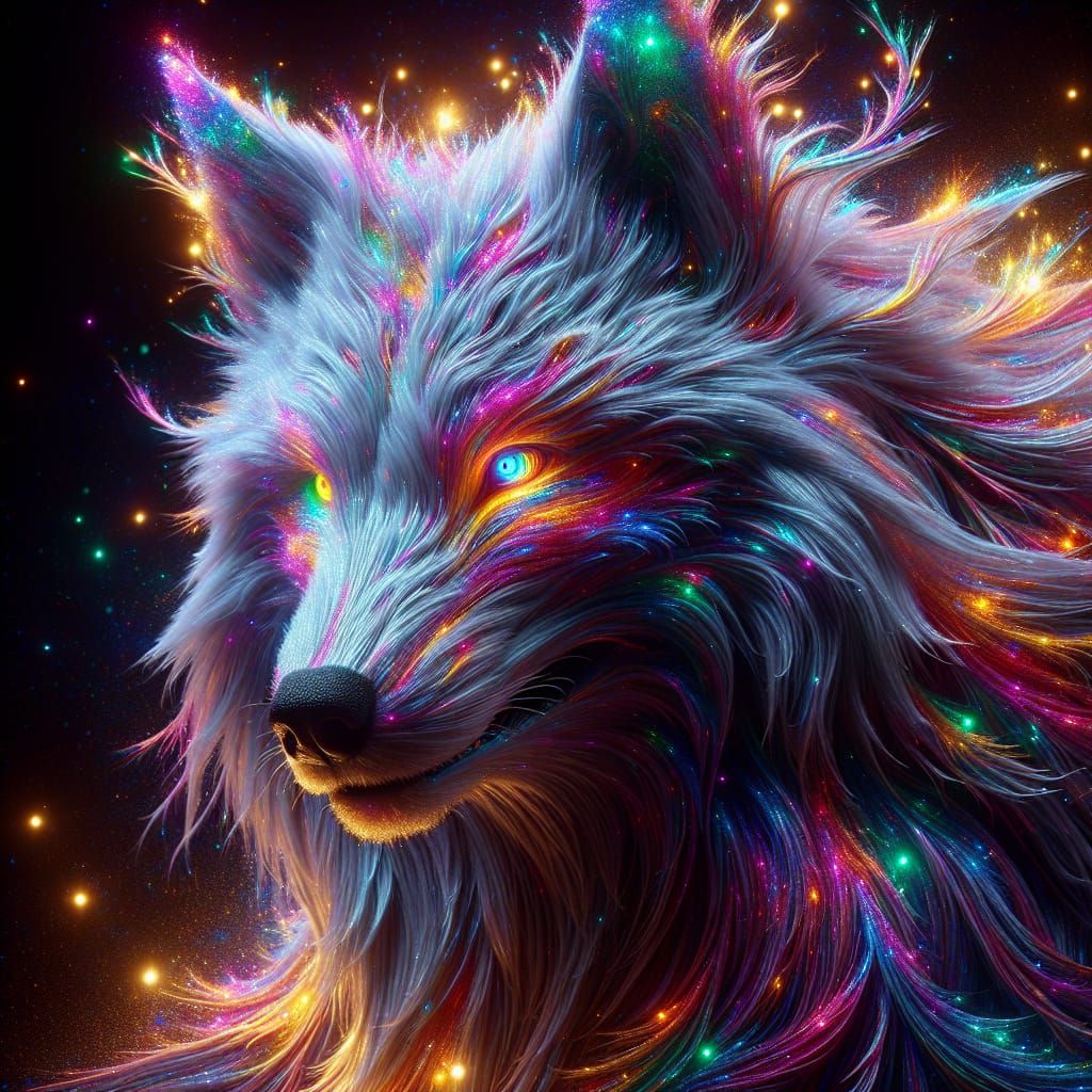 Rainbow Slime Wolf in Cosmic Nebula