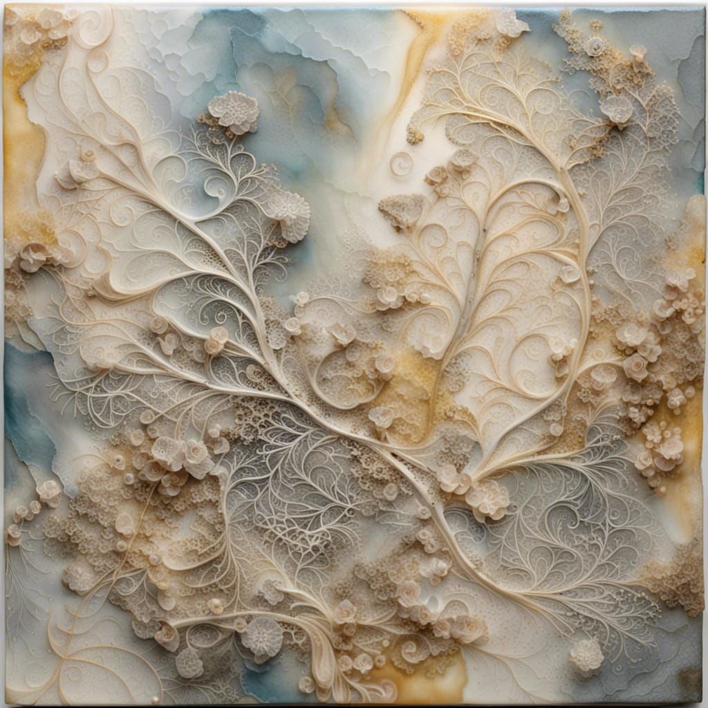 Encaustic Canvas with Filigree in Klimt Style