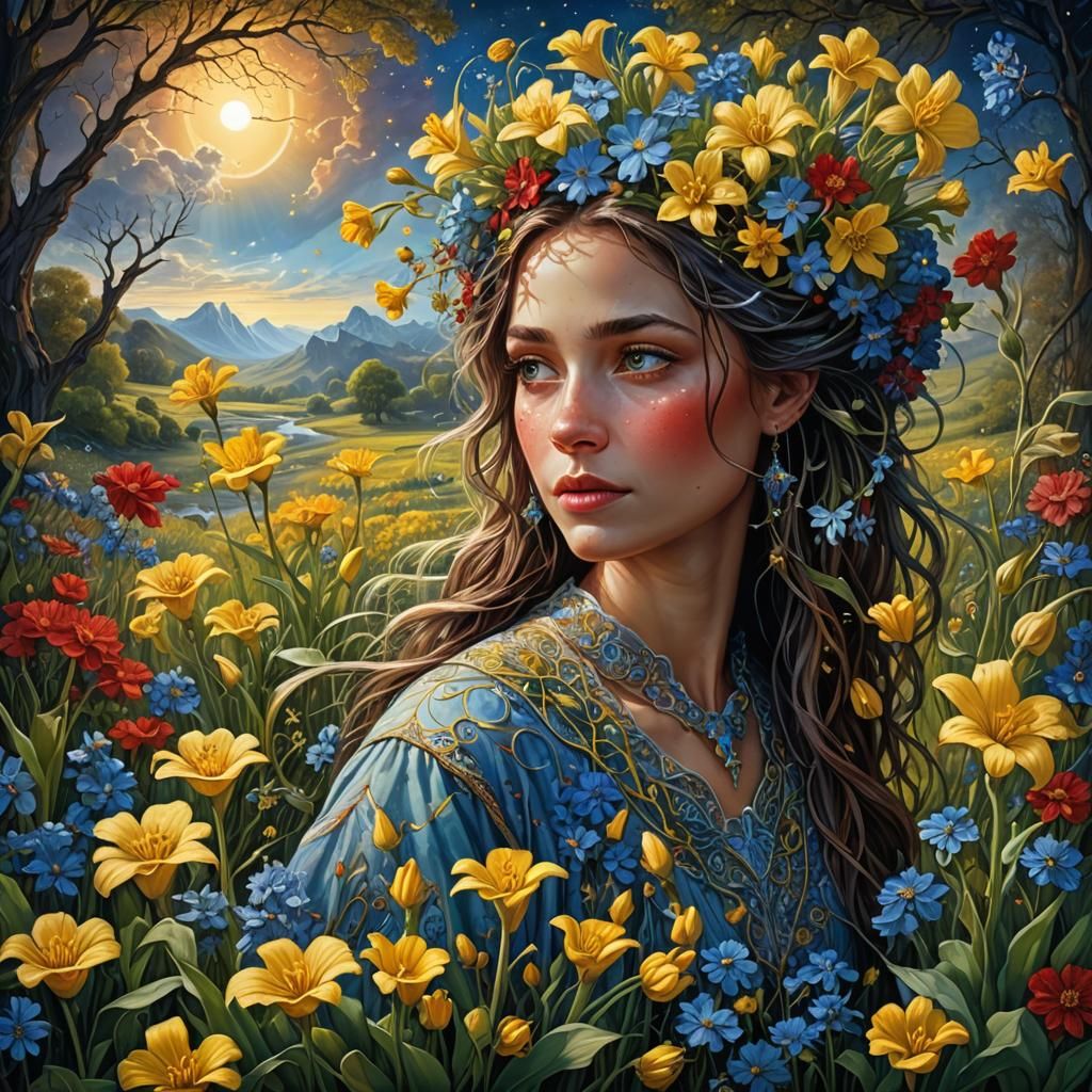 African Farm with Flowers Digital Painting