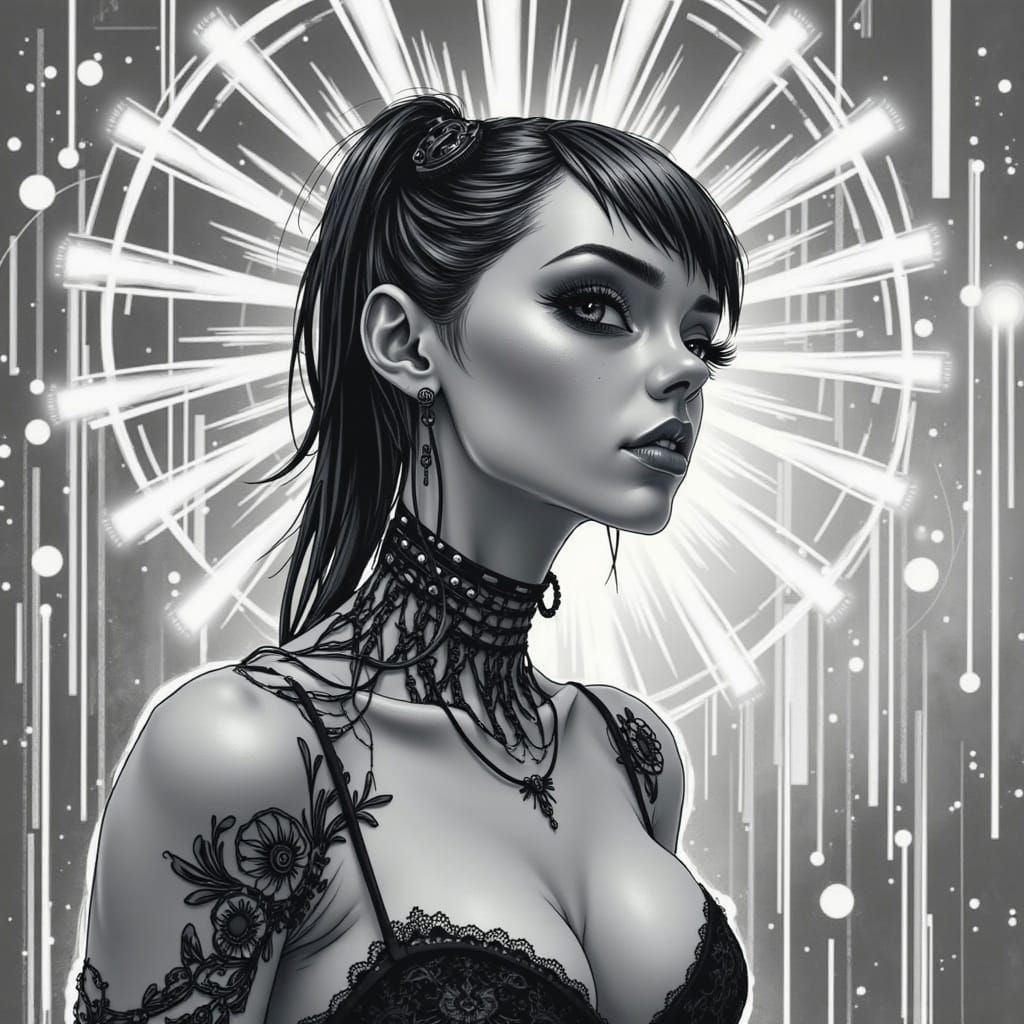 Cyberpunk Goddess in Dark Gothic Elegance