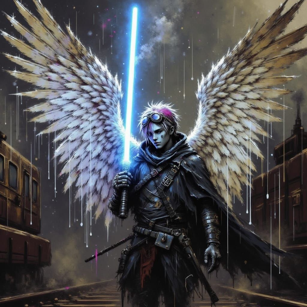 Steampunk Angel with Lightsaber in Noir Style