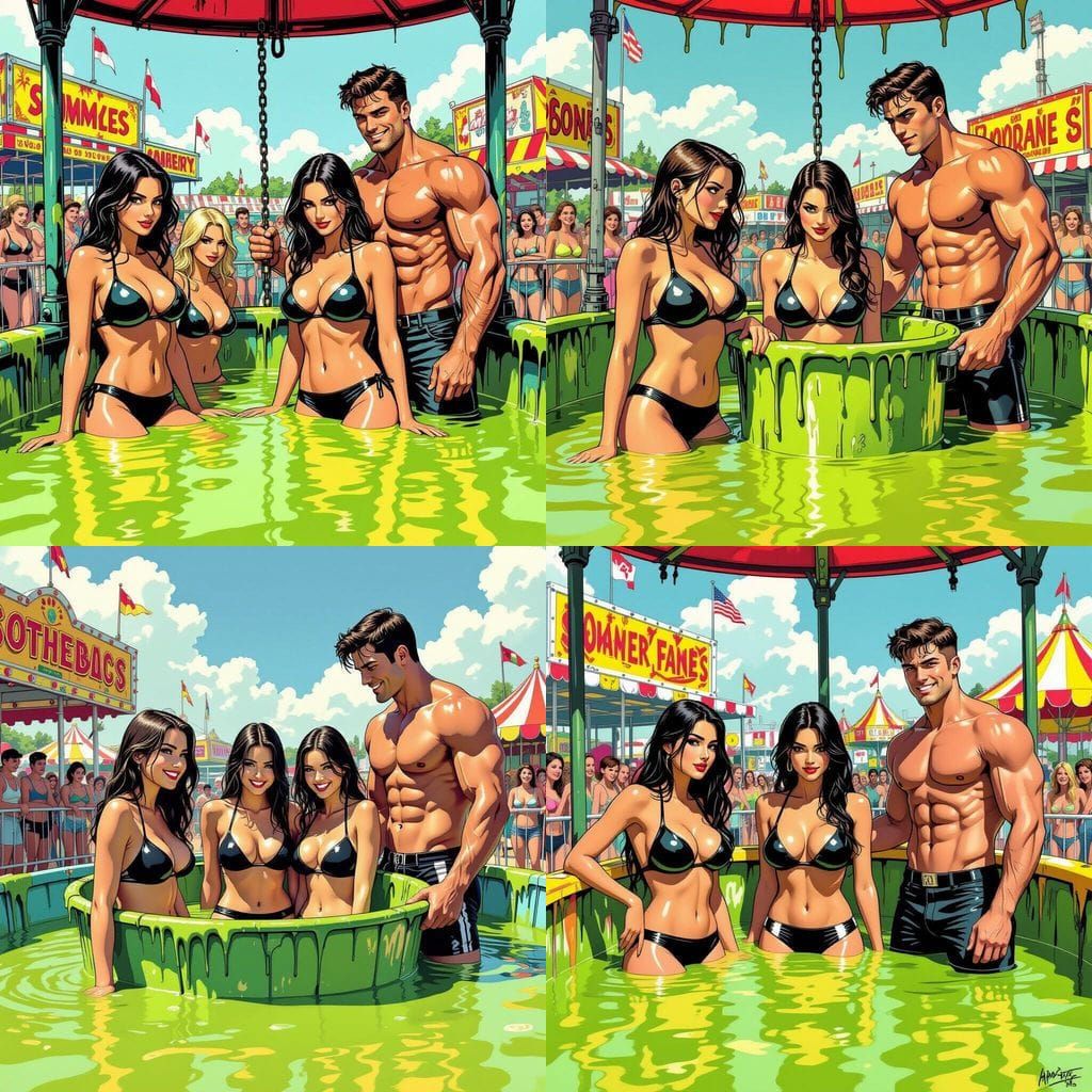 Women in Dunk Tank at Fairground in Comic Book Style