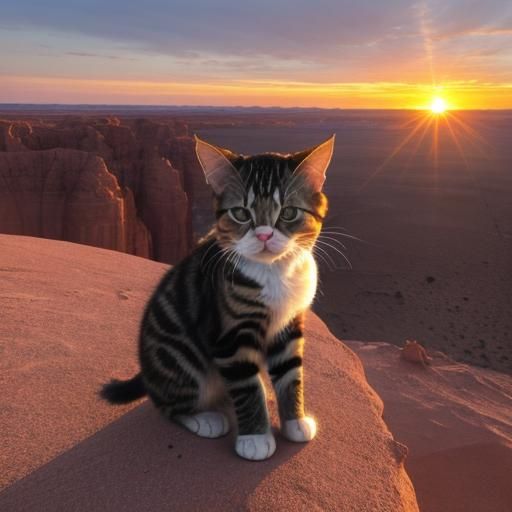 Grumpy Kitten at Desert Sunset, Endless View