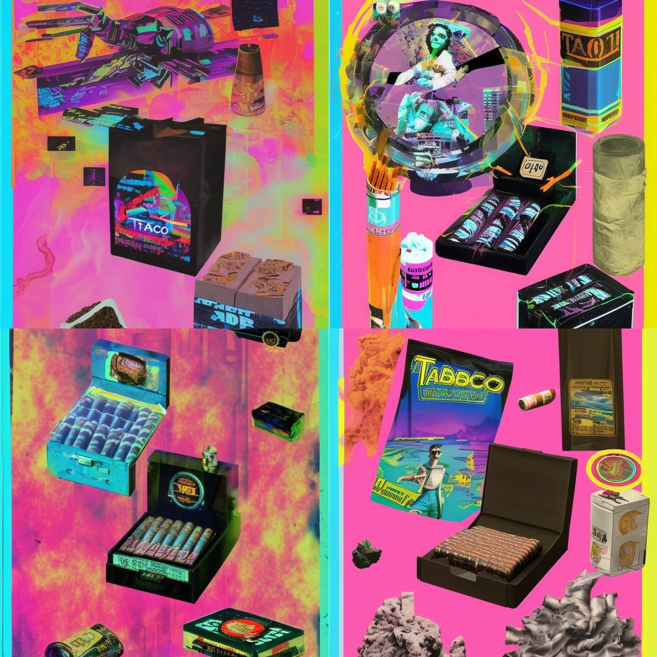 Retrofuturistic Vaporwave Collage of Tobacco Products