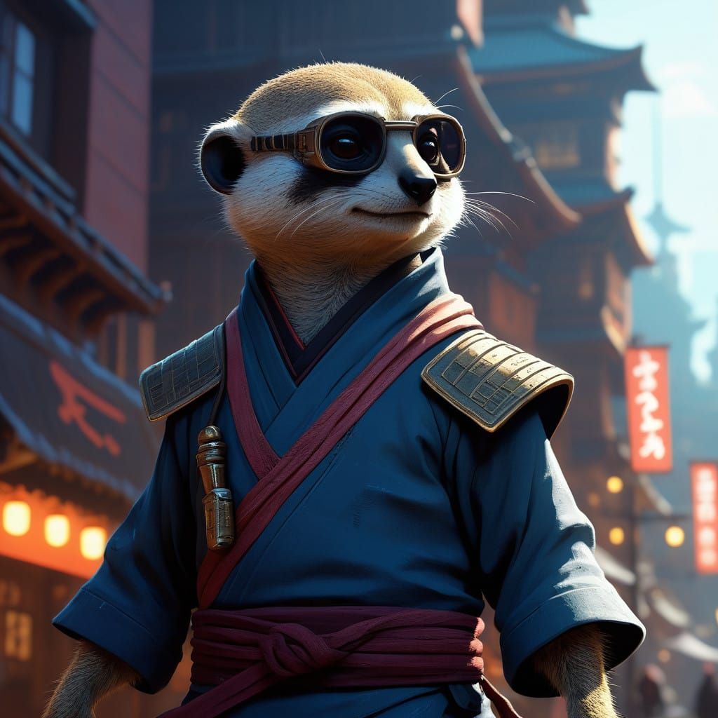 Ninja Meerkat Concept Art in Anime-Inspired Style