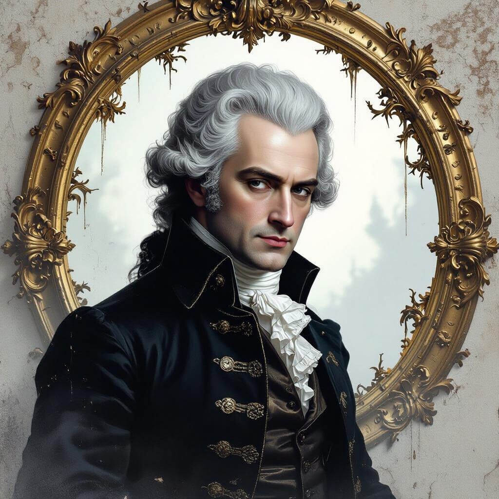 Surreal Mozart Portrait in Atmospheric Darkness