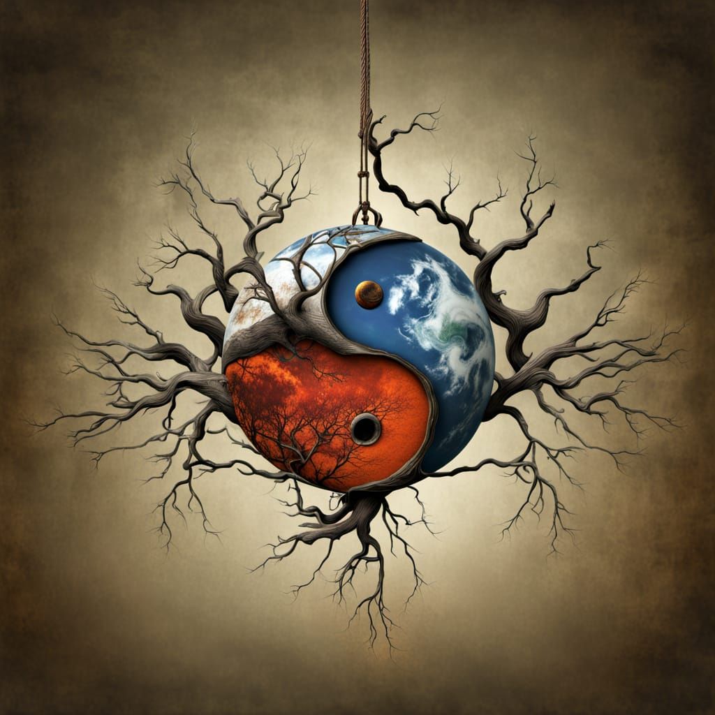 Yin-Yang Balance on Tightrope: Digital Art