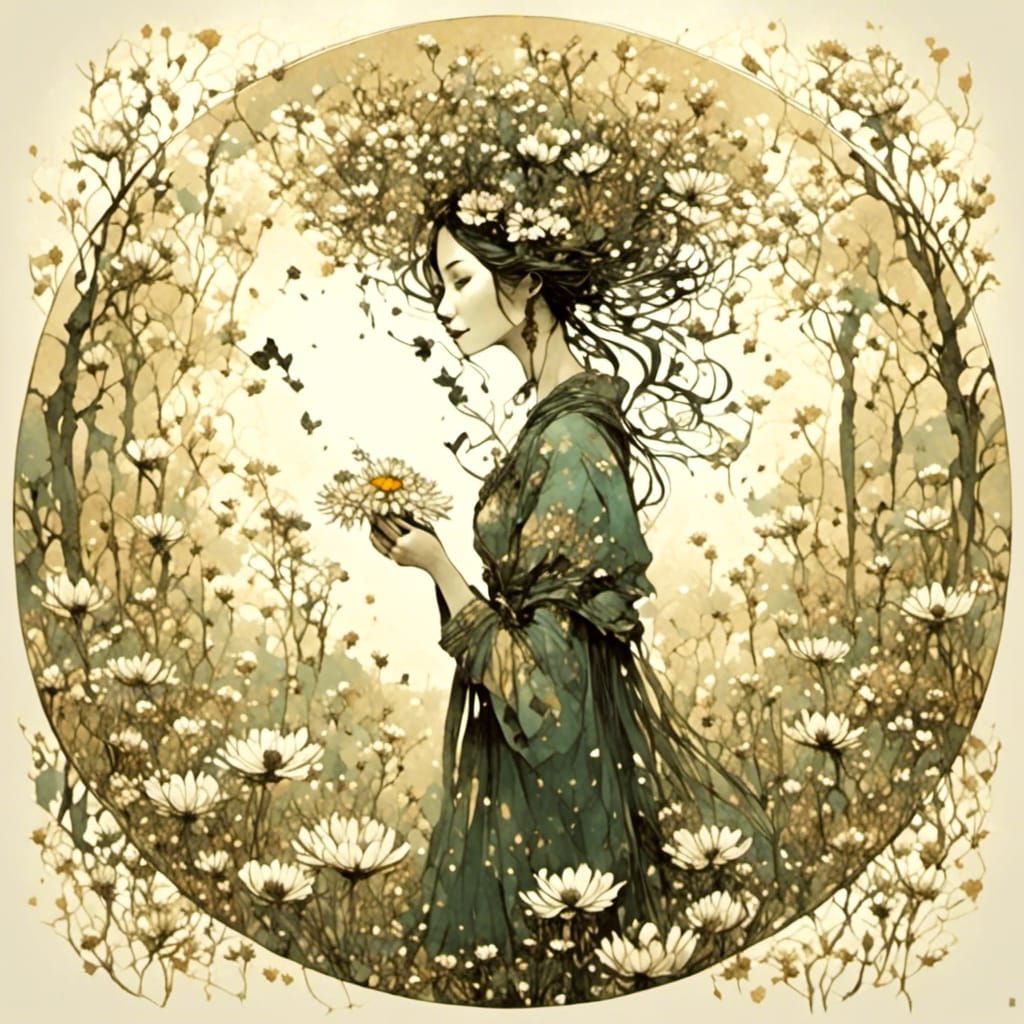 Gothic Fairytale Lady with Daisies
