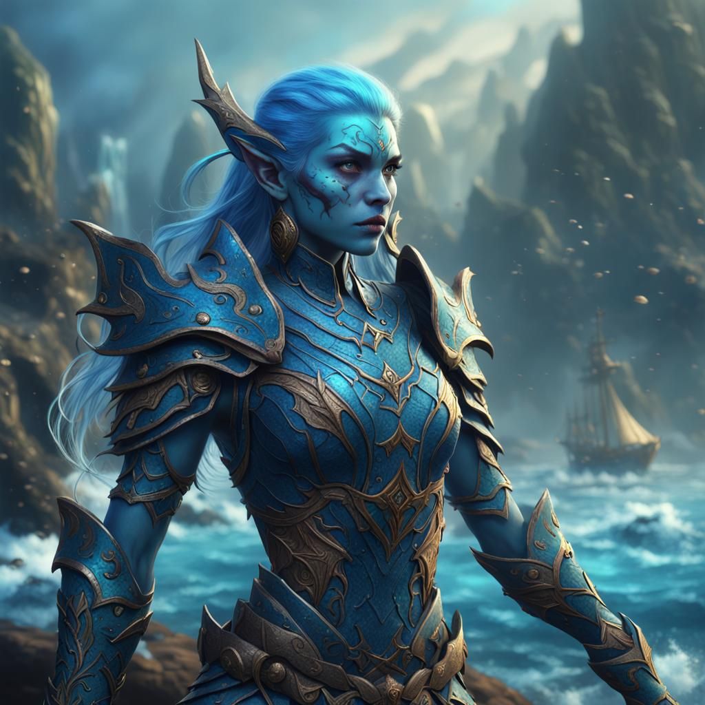 Sea Elf Warrior in Detailed Fantasy Concept Art