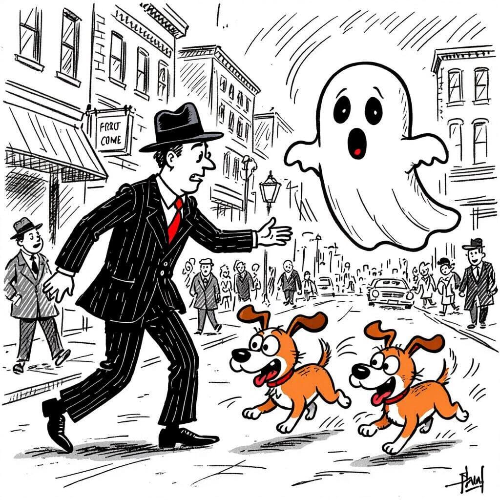 Humorous Ghost Release in Black and White Cartoon Style
