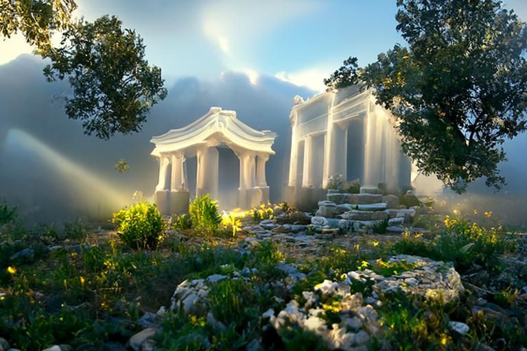 Ethereal Greek Temple in Divine Sunshine