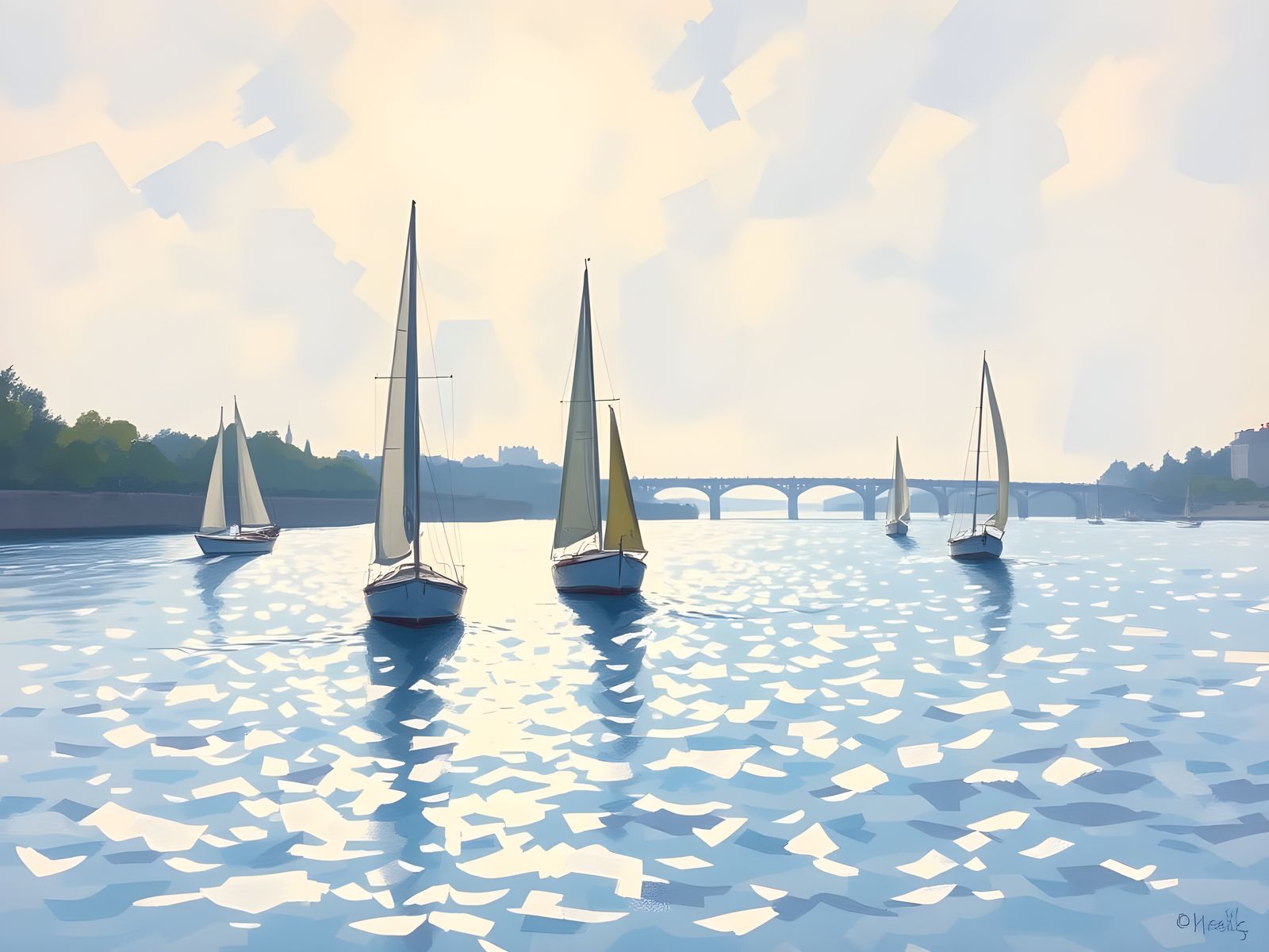 Seine River Regatta in Impressionist Style