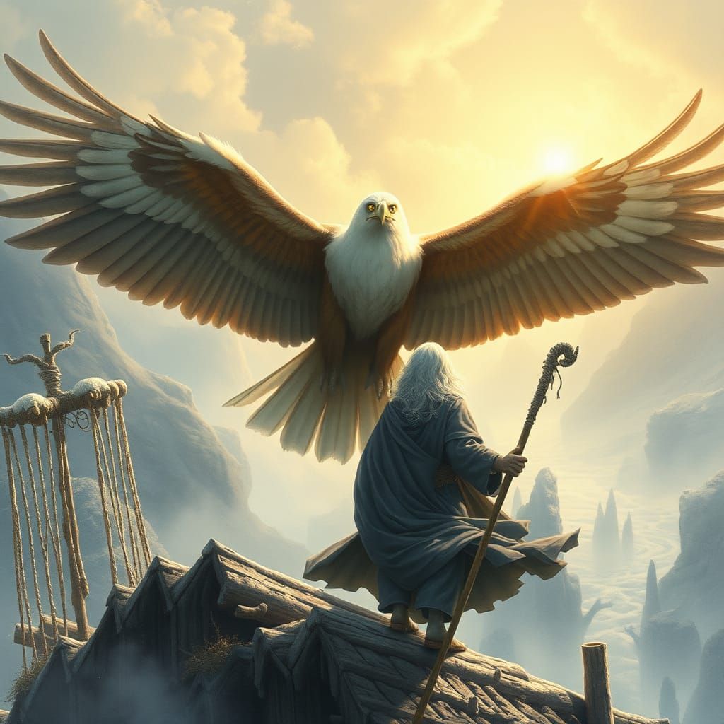 Great Eagle Flies Wizard to Enchanted Realm