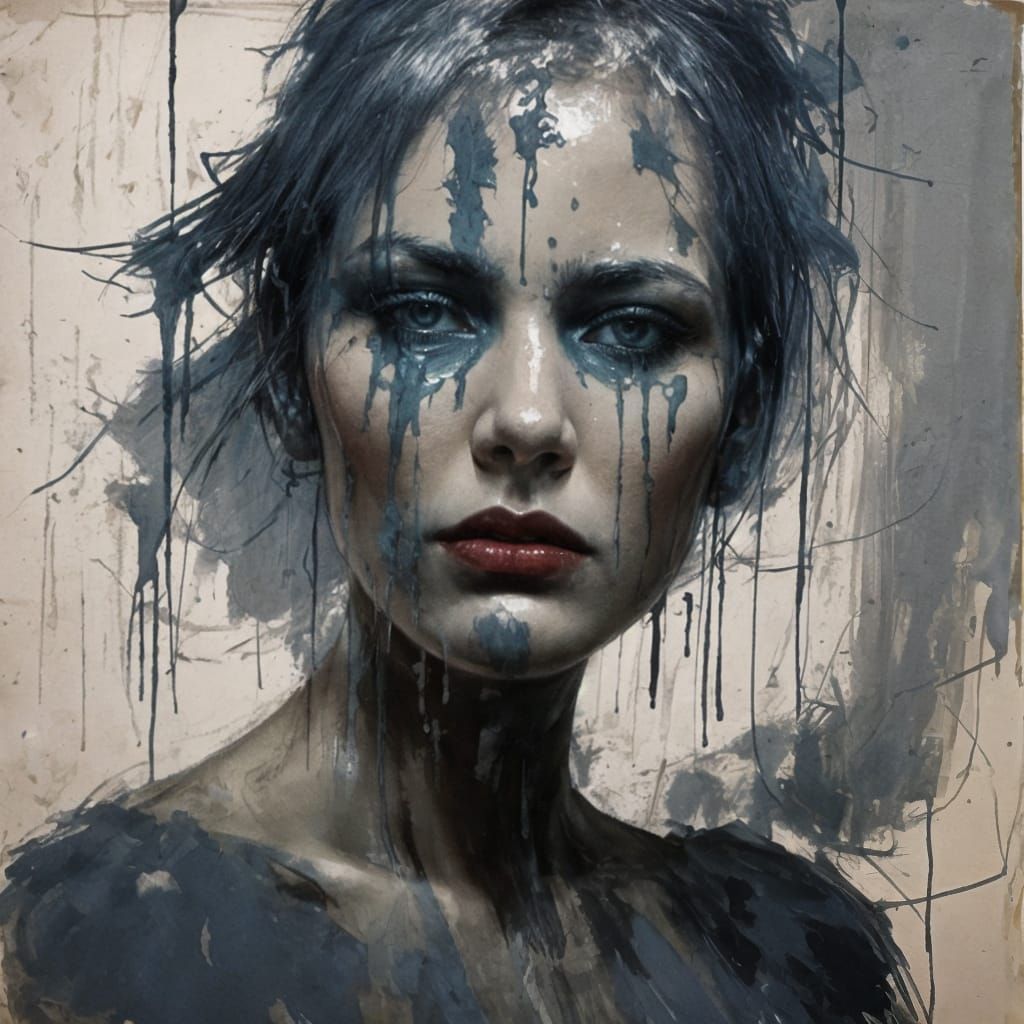 Abstract Expressionist Portrait in Dark Impasto Style