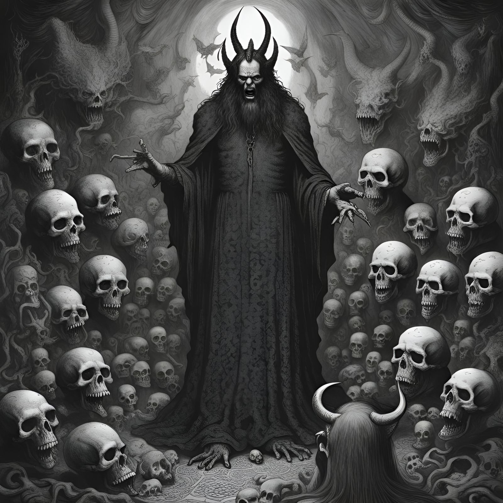 Giant Demon Plays with People in Eerie Black and White