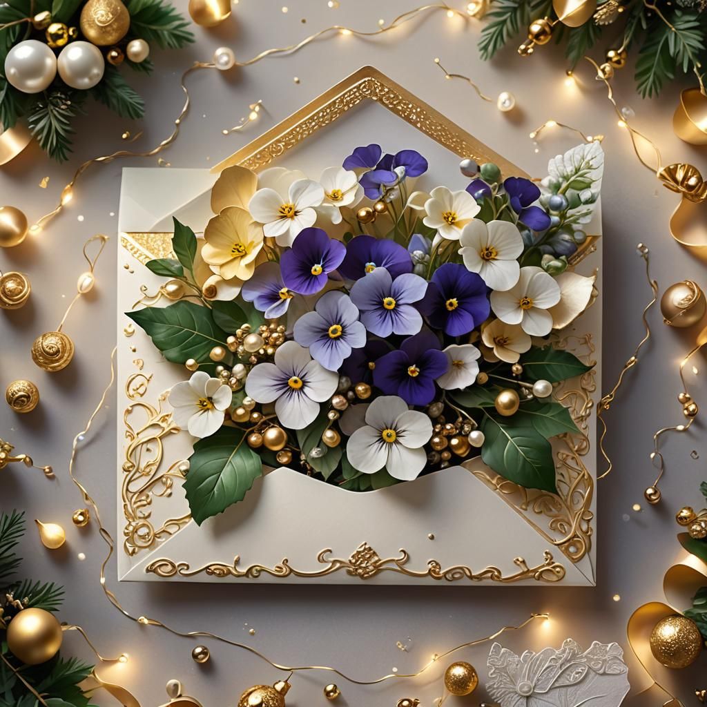 Christmas Envelope Concept Art with Flowers and Berries