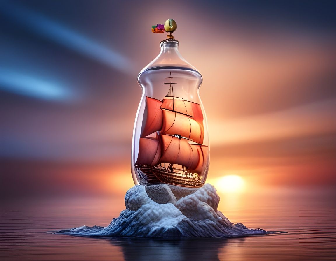 Galleon in a Bottle: Hyperrealistic 3D Render