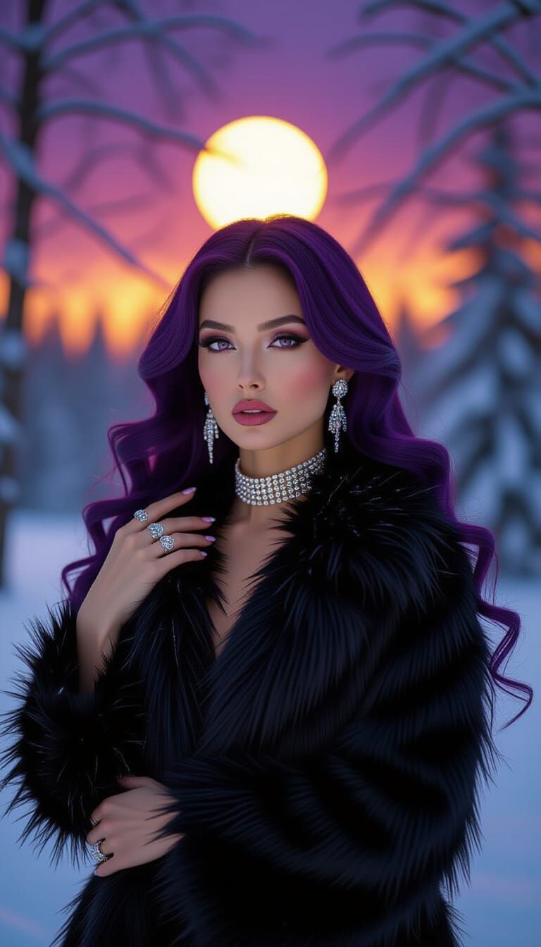 Elegant Woman in Fur, Mystical Realism Style