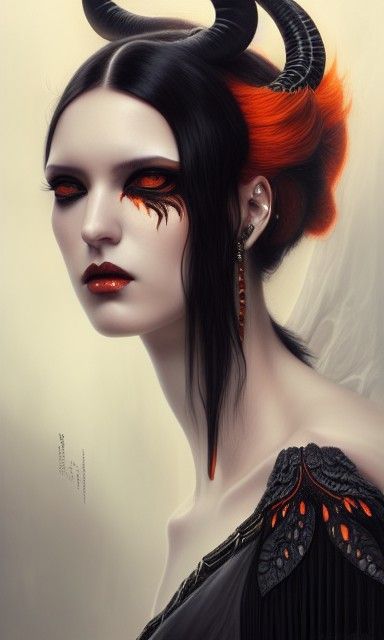 Sultry Priestess with Ram Horns in Gothic Style