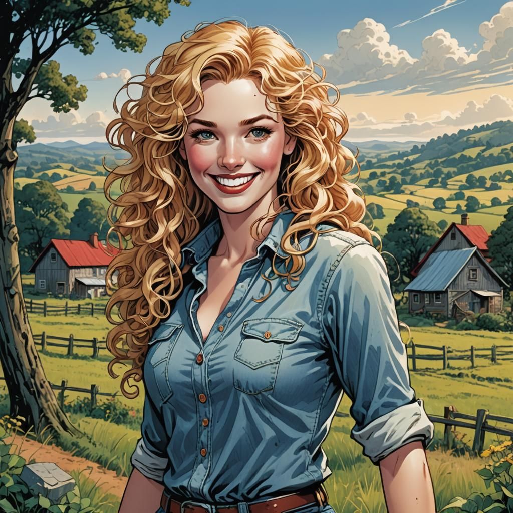 Radiant Blonde Woman in Comic Book Style