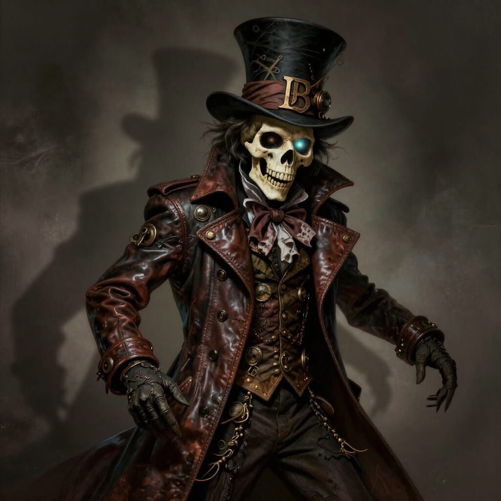 Gothic Steampunk Drifter with Skeleton Head