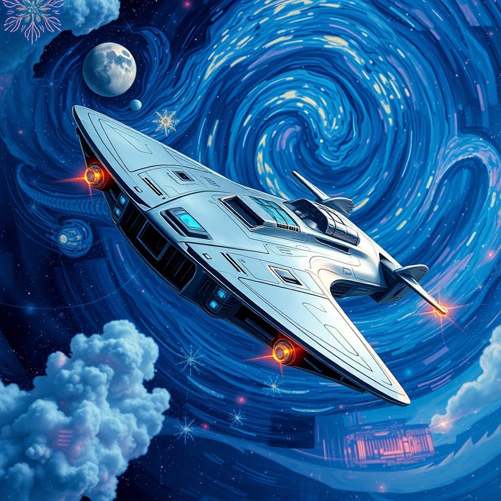 Sleek Futuristic Spaceship in Vibrant Cosmic Swirls