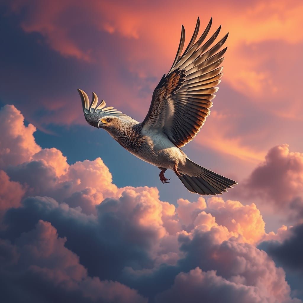 Ethereal Bird in Vibrant, Gradient Sky