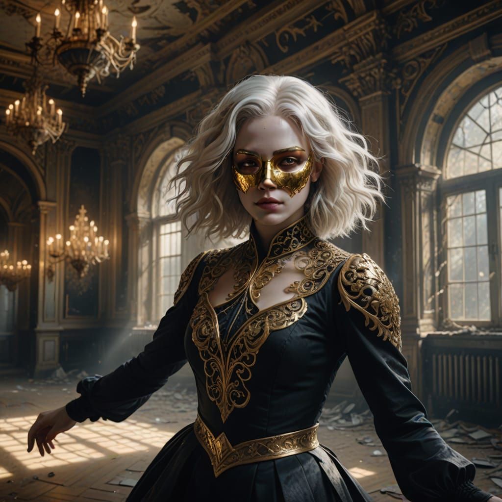 Ethereal Woman Dancing in Abandoned Ballroom