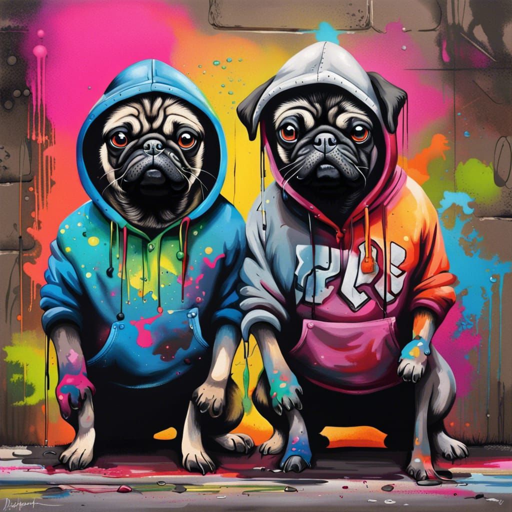 Pugs as Street Thugs in Graffiti Splash Art
